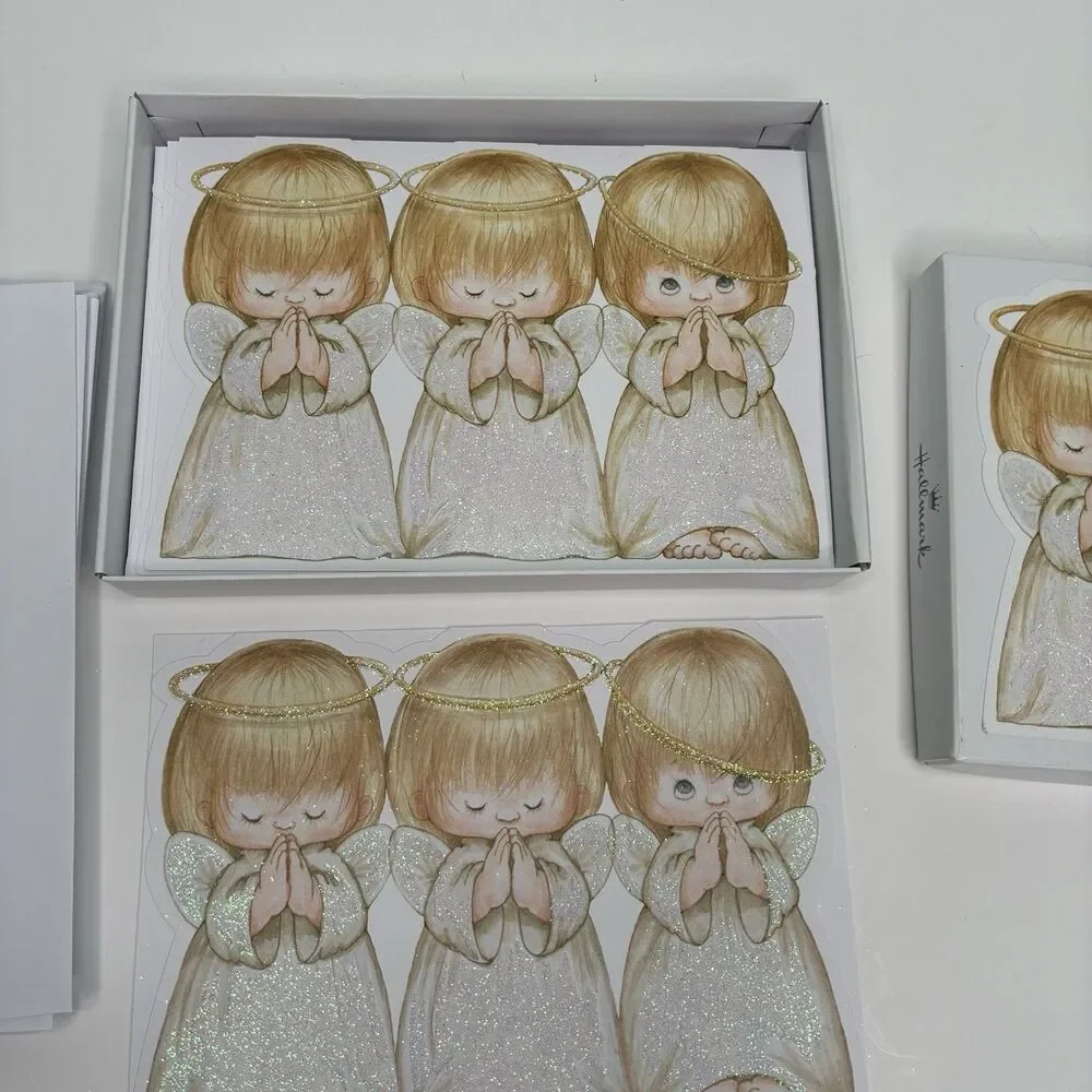 Hallmark Christmas Cards Ruth Morehead Three Little Angels Box Of 16 Foil Cards